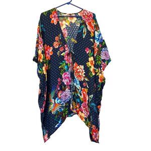 Johnny Was Ocean Dreamer Short Kimono S/M Multicolor Floral Rayon & Silk Blend